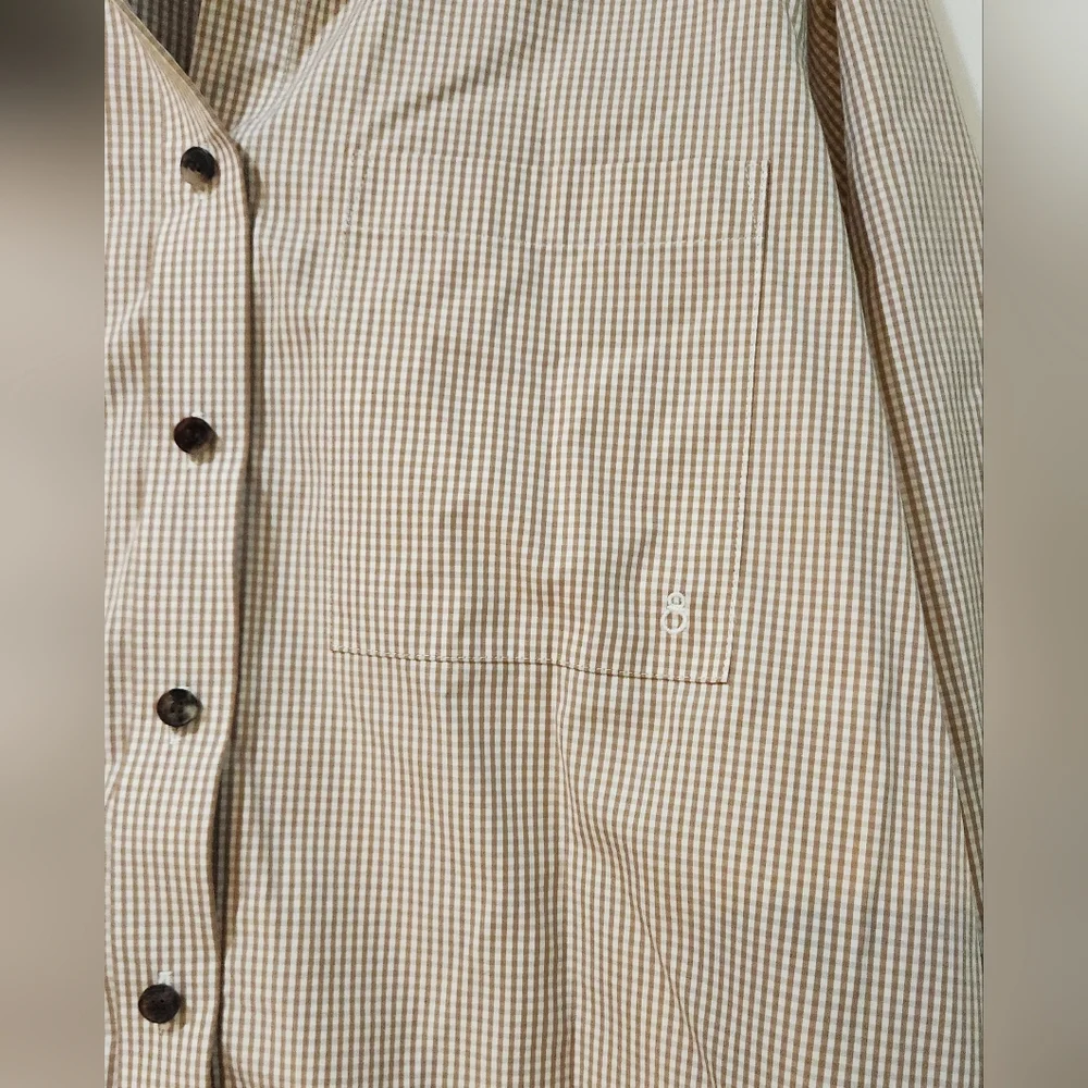 Women's Lafayette 148 Brown/Tan Striped Button Down Shirt, size M - Picture 6 of 10